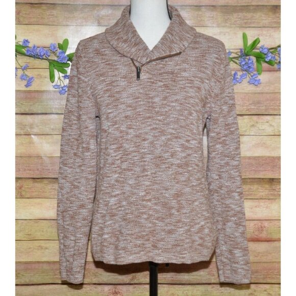 Express Ladies Brown Zip Shawl Collar Sweater Size M Cotton Warm Casual - Picture 1 of 14